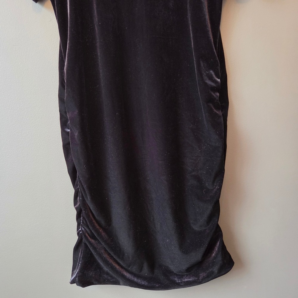 Gap Maternity Black Velvet‎ Ruched Bodycon Dress Short Sleeve Scoop Neck Size M - Picture 6 of 10